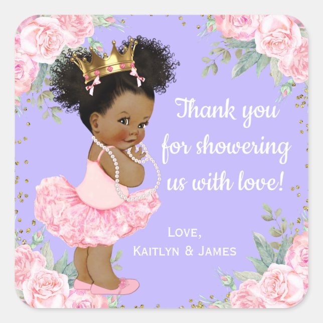 Pink Purple Princess Baby Shower Stickers (Front)