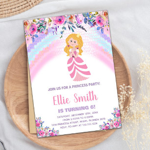 Pink Purple Princess Birthday Invitations