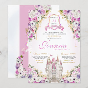 Pink Purple Princess Castle Royal Quinceanera Invitation