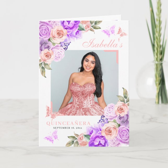 Pink & Purple Quinceanera Tiara Butterflies Program (Front)
