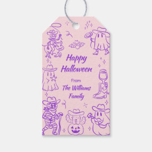 Pink Purple Quirky Hand Drawn Doodles Halloween Gift Tags