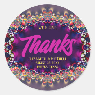 Pink Purple Rainbow Jewel Fractal Lace Thanks Classic Round Sticker