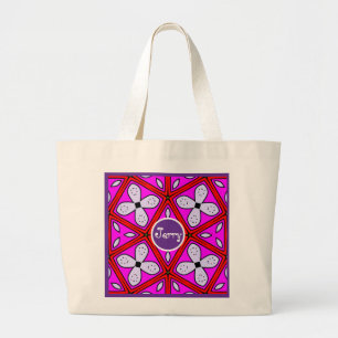 Pink, Purple & Red Floral Geometric Design Large Tote Bag
