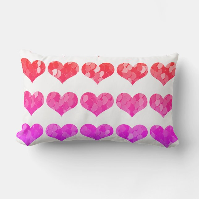 Pink Purple Red Heart Patterns Lovely Cute White Lumbar Pillow (Front)