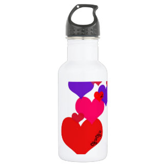 Pink,Purple,Red heart's with black scroll work 532 Ml Water Bottle