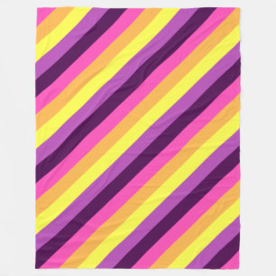 Pink Purple Retro Stripes Large Fleece Blanket