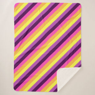 Pink Purple Retro Stripes Large Sherpa Blanket