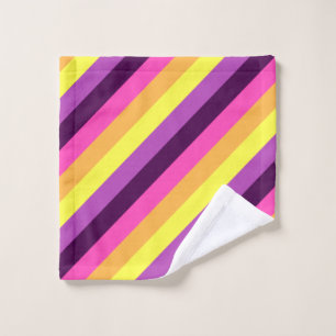 Pink Purple Retro Stripes Washcloth Wash Cloth