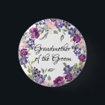 Pink & Purple Rose Floral Grandmother of the Groom 1 Inch Round Button<br><div class="desc">Very pretty pink and floral  grandmother of the groom button. Blush pink and plum roses are nestled in dark purple wildflowers and green leaves.</div>