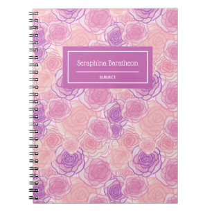 Pink Purple Rose Floral Personalized Custom Notebook