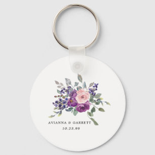 Pink Purple Rose Floral Personalized Wedding Favou Keychain