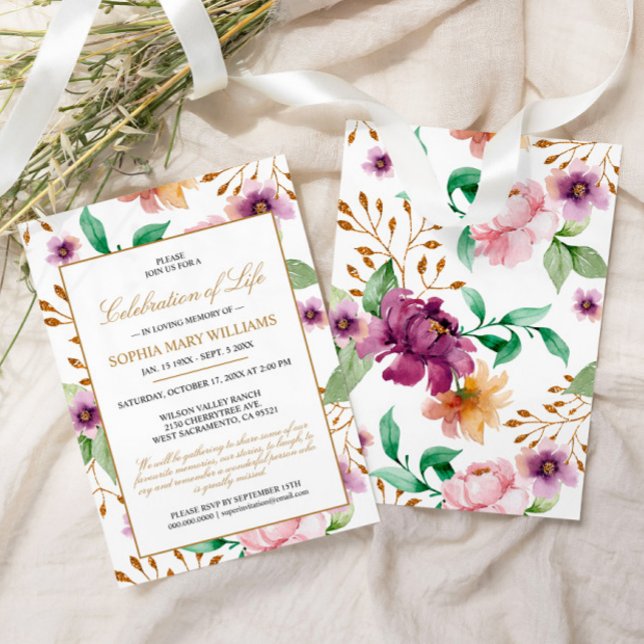 Pink & Purple Rose Funeral Celebration of Life  Invitation (Creator Uploaded)