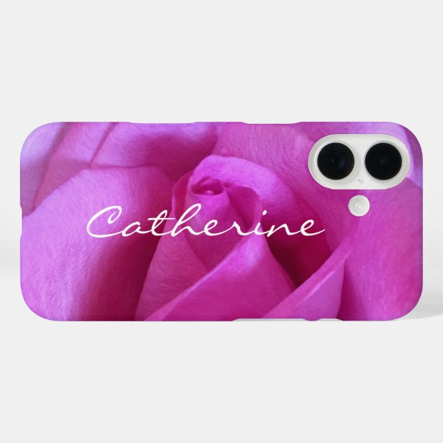 Pink Purple Rose Photo Monogram Name Script Modern Case-Mate iPhone Case (Back (Horizontal))