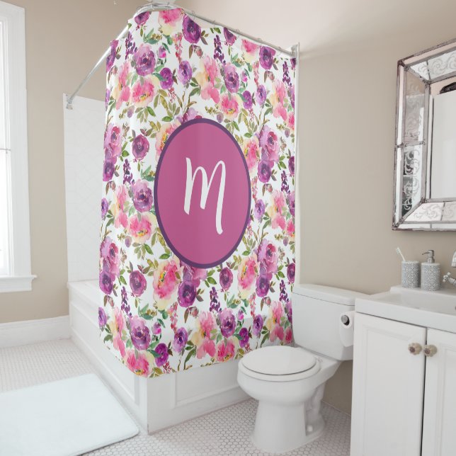 Pink Purple Roses Floral Girly Initial Monogrammed (In Situ)