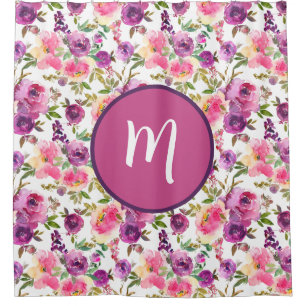 Pink Purple Roses Floral Girly Initial Monogrammed