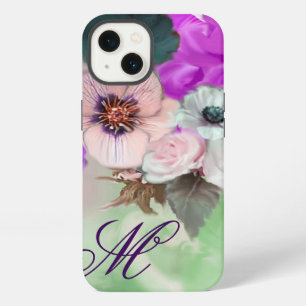 PINK PURPLE ROSES,WHITE ANEMONE FLOWERS MONOGRAM iPhone 13 CASE