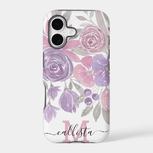 Pink Purple Sage Green Floral Watercolor