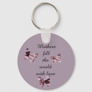 Pink Purple Satin Butterflies Saying about Mothers Keychain