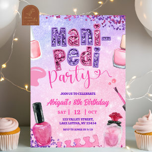 Pink Purple sequin MANI PEDI Party birthday  Invitation