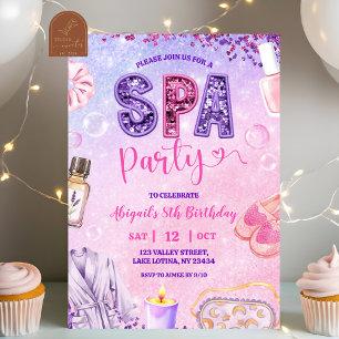 Pink Purple sequin SPA Party Birthday Invitation