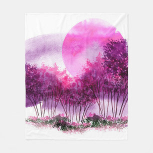 pink, purple silhouette of trees against the backg fleece blanket