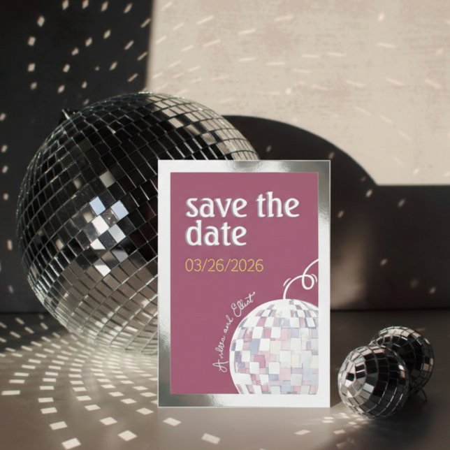 Pink, Purple & Silver Disco Wedding Save the Date (Creator Uploaded)