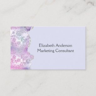 Pink Purple Silver Floral Glitter Trendy Feminine Business Card