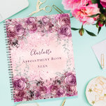 Pink purple silver florals name script 2025 planner<br><div class="desc">A blush,  pale pink background. Decorated with pink and purple florals,  flowers with faux silver foliage. Personalize and add a name. The name is written with a modern hand lettered style script</div>