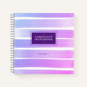Pink Purple Sketchbook Ombre Stripes Your Name Notebook