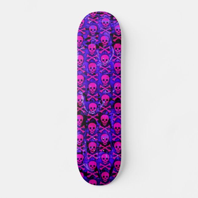Pink & Purple Skulls Skateboard Deck (Front)