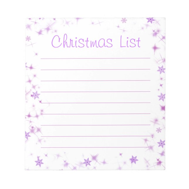 Pink Purple Snowflake Christmas List Notepad (Front)