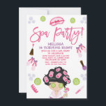 Pink Purple Spa Party Birthday Party Invitation<br><div class="desc">Pink Purple Spa Party Birthday Party Invitation

Sweet spa party themed birthday invitation for a little girl featuring a brown hair girl,  slippers,  comb,  nail polish,  cucumber slices and more.  This spa party themed birthday invitation also features a modern calligraphy heading.</div>