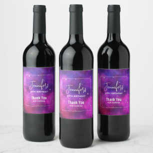 Pink & Purple Space & Stars Faux Galaxy Birthday Wine Label