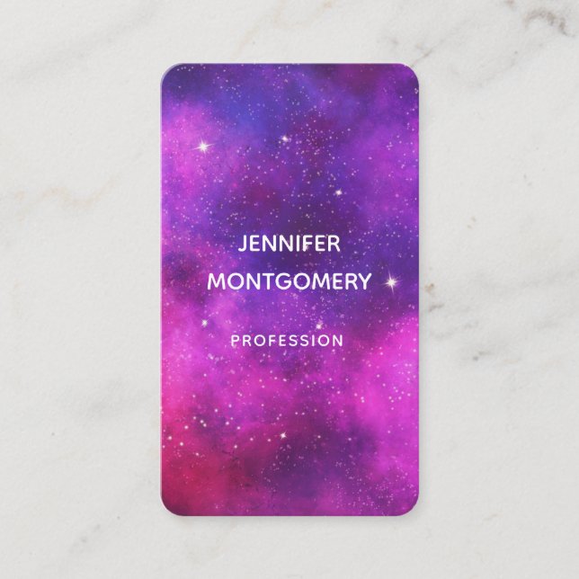 Pink & Purple Space & Stars Faux Galaxy Business Card (Front)