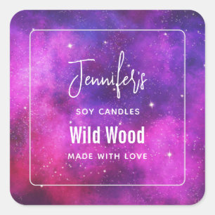 Pink & Purple Space & Stars Faux Galaxy Candle Biz Square Sticker