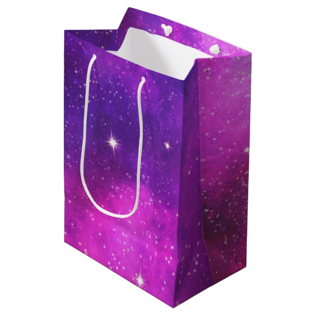 Pink & Purple Space & Stars Faux Galaxy Medium Gift Bag (Front Angled)