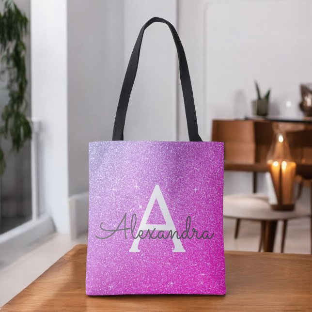 Pink Purple Sparkle Elegant Monogram Book Bag (Creator Uploaded)