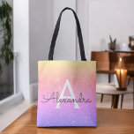 Pink Purple Sparkle Elegant Monogram Book Bag<br><div class="desc">Pastel Gold,  Yellow,  Orange,  Pink and Purple Ombre Faux Sparkle and Glitter Elegant Monogram Book Bag. This Book Bag can be customized to include your initial and first name.</div>