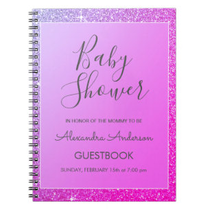 Pink Purple Sparkle Glitter Baby Shower Guestbook Notebook
