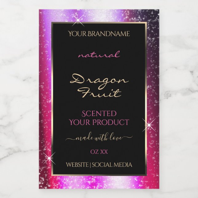 Pink Purple Sparkle Glitter Frame Product Label (Single Label)