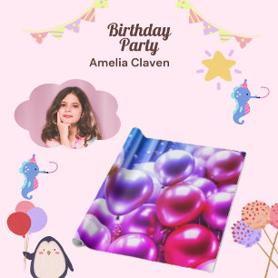  Pink & Purple Sparkling Balloon,  Birthday Party Wrapping Paper