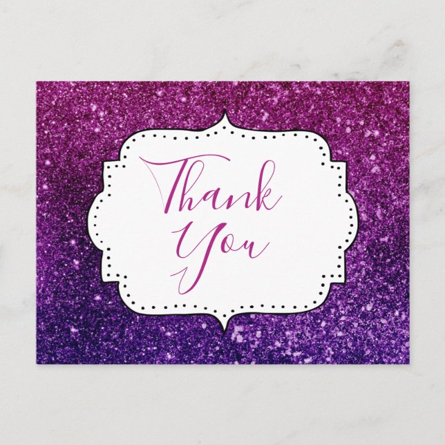 Pink & Purple Sparkling Gemstones Thank You Postcard (Front)