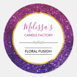 Pink Purple Sparkling Glitter Gems Candle Business Classic Round Sticker
