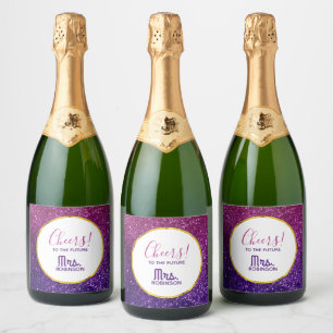 Pink & Purple Sparkling Glitter Gemstones Cheers Wine Label