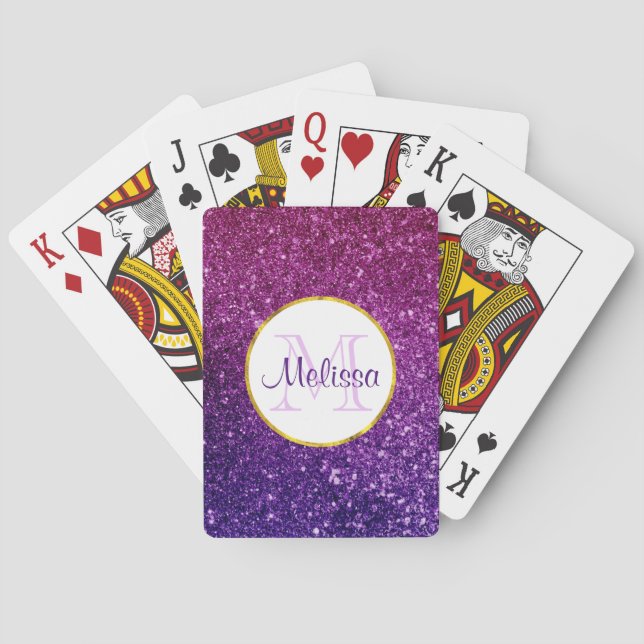 Pink & Purple Sparkling Glitter Gemstones Monogra Playing Cards (Back)
