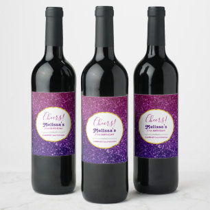 Pink & Purple Sparkling Glitter Gemstones Wine Label