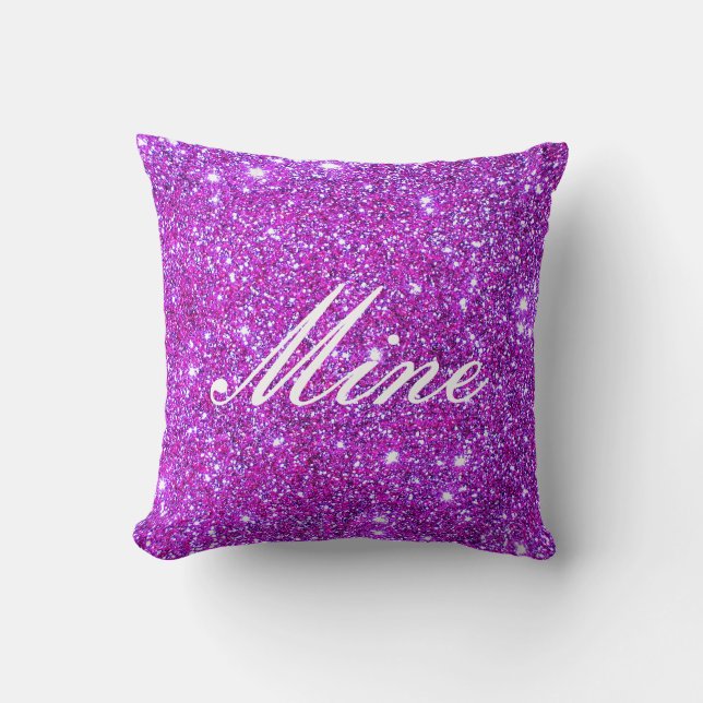 Pink Purple Sparkly Glam Glitter Designer Throw Pillow (Front)
