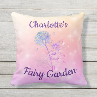 Pink / purple sparkly vintage Flower Fairy Garden Outdoor Pillow