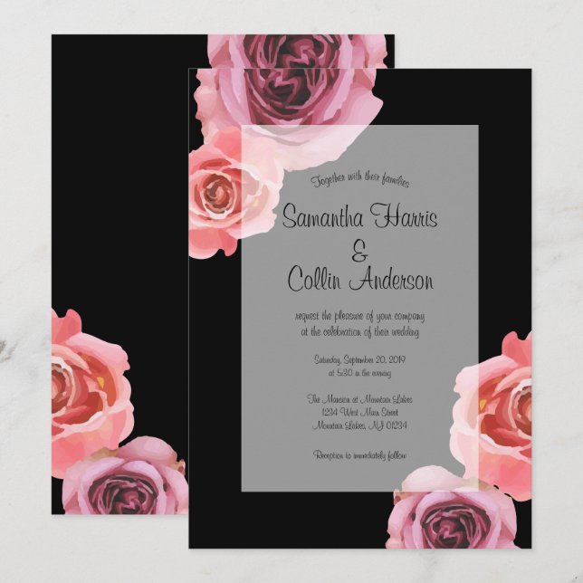 Pink & Purple Spring Roses Wedding Invitation (Front/Back)