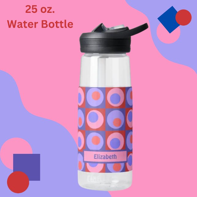 Pink Purple Square Dot Pattern Personalized  Water Bottle (Creator Uploaded)